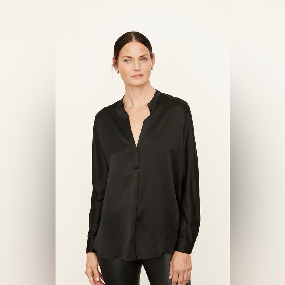 Vince Silk Band Collar Blouse Size Small